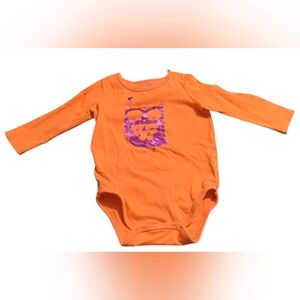 Okie Dokie Orange Owl Print Baby Bodysuit Size 9 Months.
